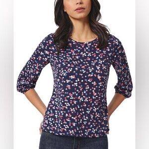 Jones NY Navy Floral Polka Dot Blouse Y2K Preppy Indie Workcore Career Size L